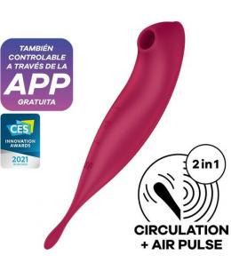 SATISFYER TWIRLING PRO+ SUCCIONADOR Y VARITA VIBRADORA CON APP CONNECT - ROSADO