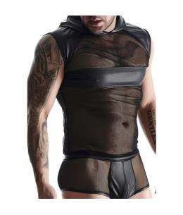 WETLOOK & MESH MALLA SIN MANGAS - NEGRO